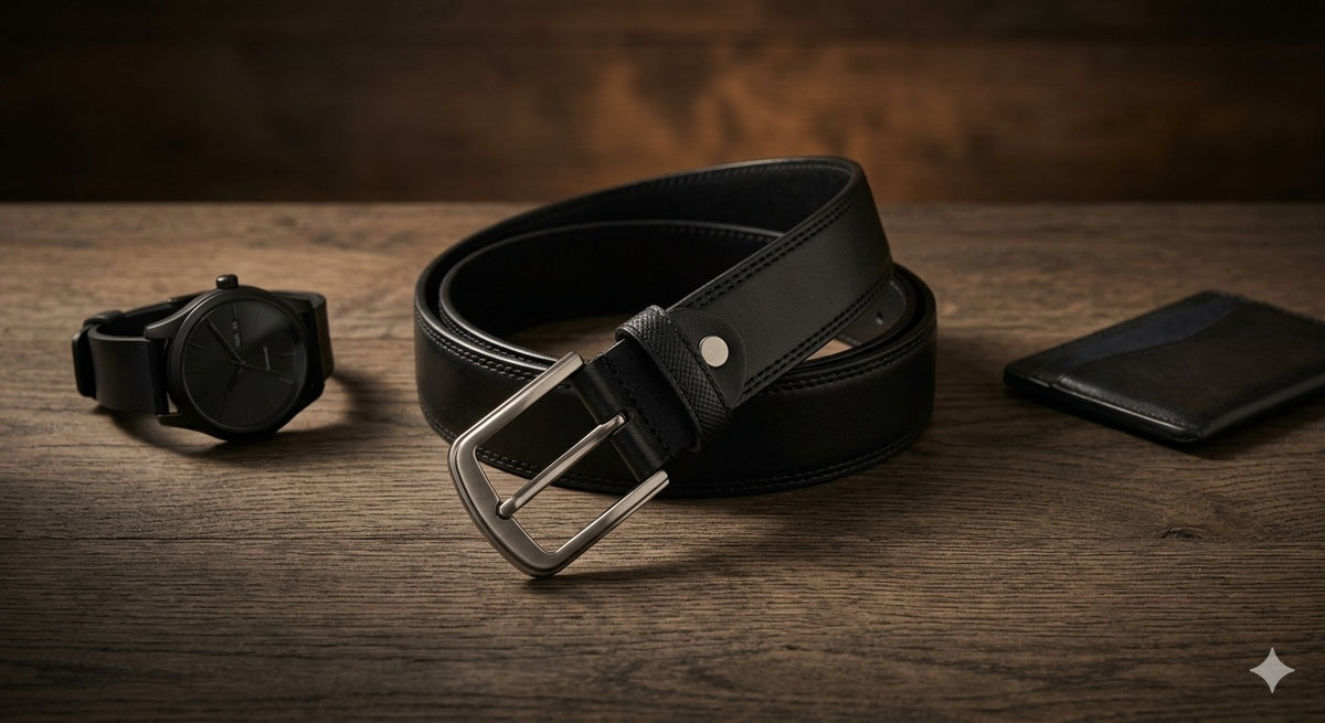 Classic Genuine Leather Belt for Men — Matte Black, Gunmetal Finish