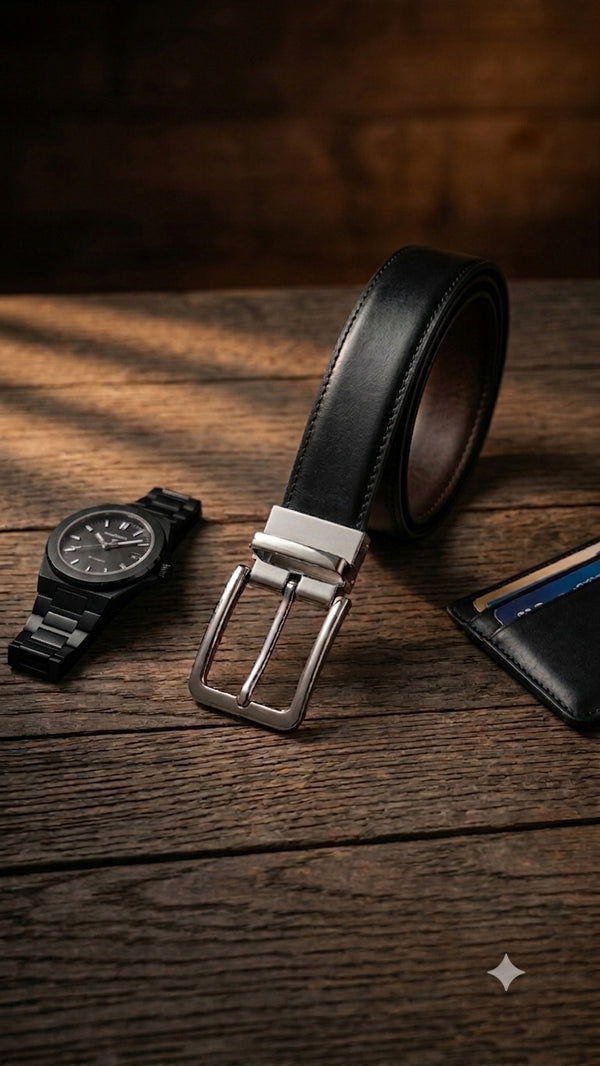 Reversible Genuine Leather Belt for Men — Smooth Black & Brown
