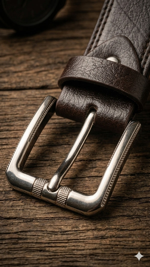 Classic Genuine Leather Belt for Men — Dark Brown, Tactical Buckle